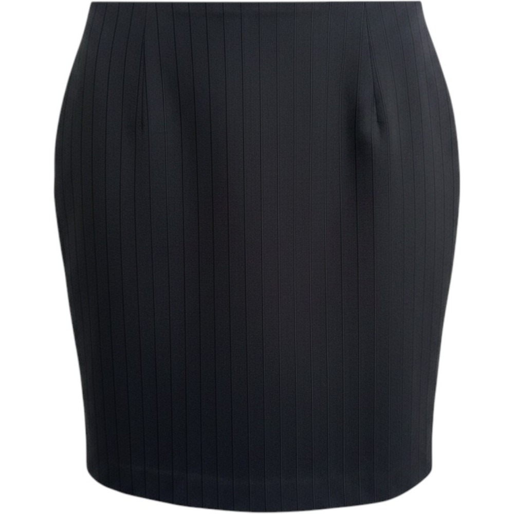 Armani Collezioni Black Pinstripe Mini Skirt Sz 4 Made in Italy Back Slit 9MN32T